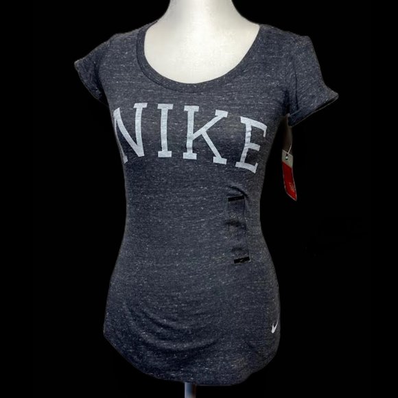 NWT $35 NIKE Women M The Athletic Dept. Logo Graphic Heather Grey Tee Top - Picture 8 of 8